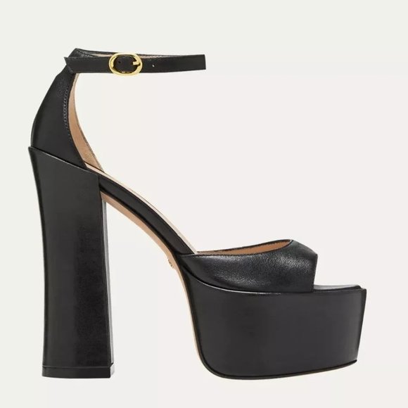 $550 STUART WEITZMAN Skyhigh 145 Platform Sandal BLACK LEATHER 6.5 (DB4) - Picture 1 of 7